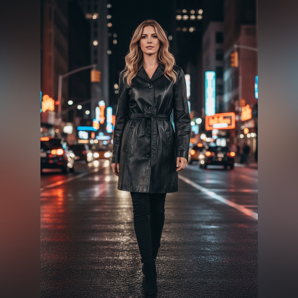 Modern Essential Women’s Mid Length Belted Trench Coat Sz S Y2K Mob Wife Matrix